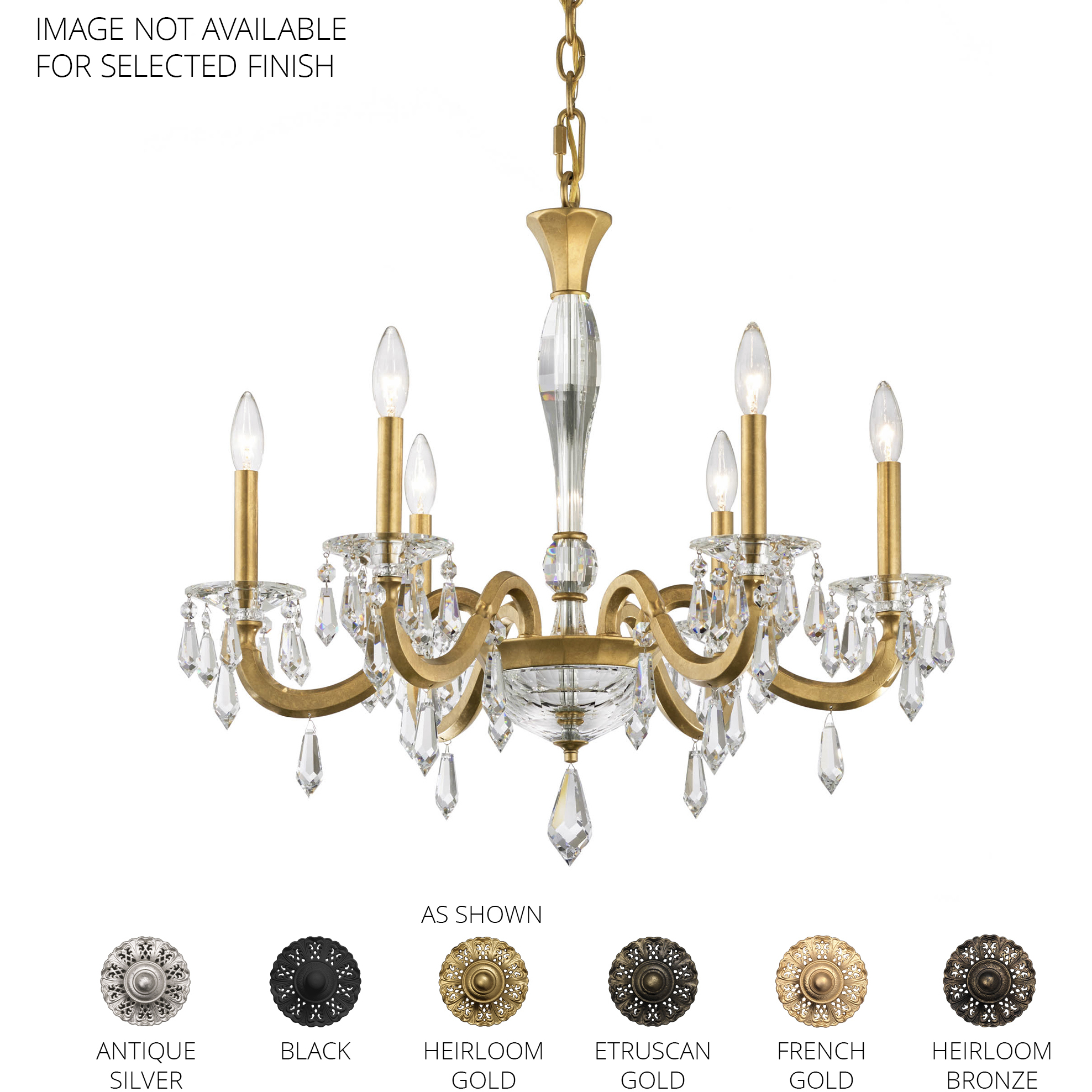 Signature Napoli 6 Light 28.1 inch Antique Silver Chandelier Ceiling Light, Schonbek Signature