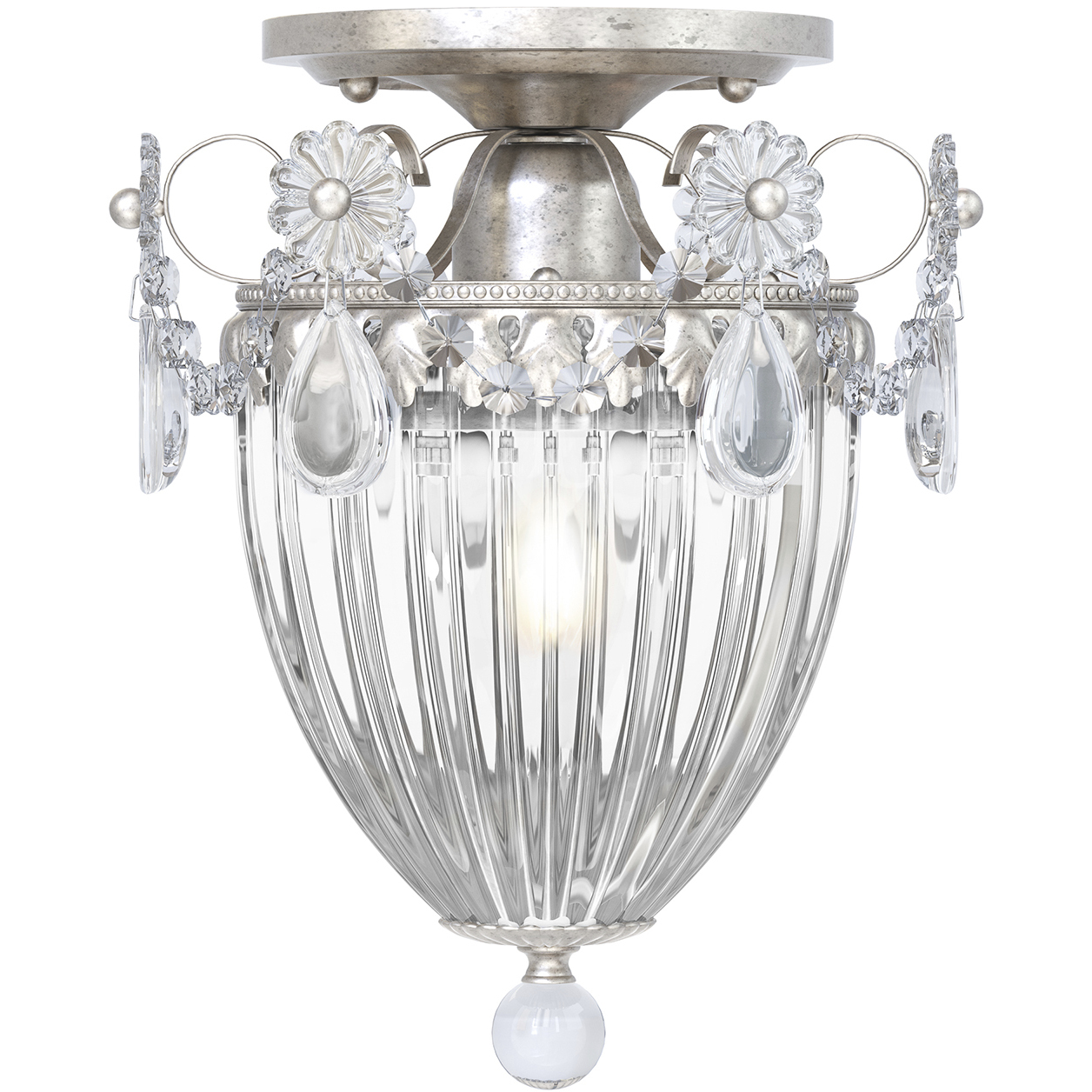 Bagatelle 1 Light 8 inch Antique Silver Semi-Flush Mount Ceiling Light in Swarovski