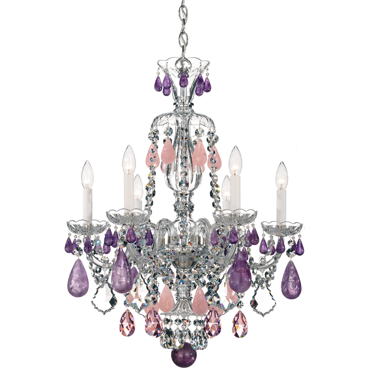 Hamilton Rock Crystal 6 Light 22 inch Silver Chandelier Ceiling Light in Polished Silver, Rock Clear