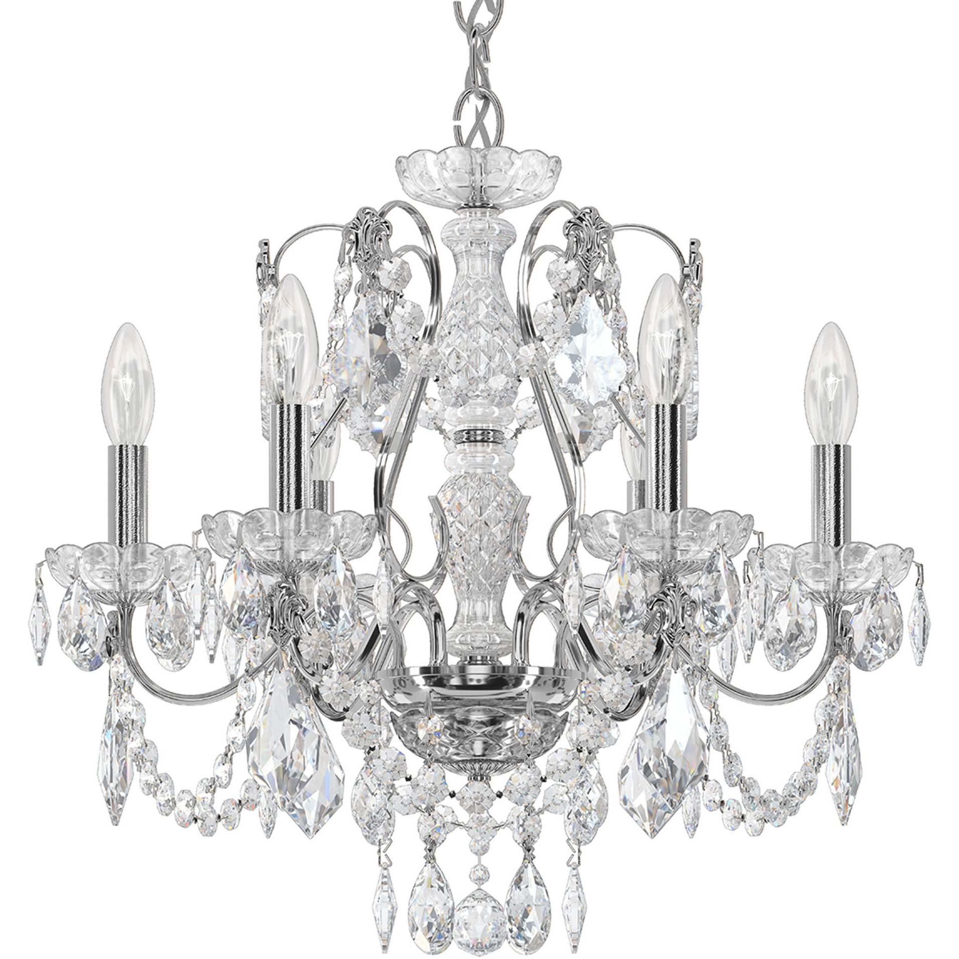 Century 6 Light 21 inch Polished Silver Chandelier Ceiling Light