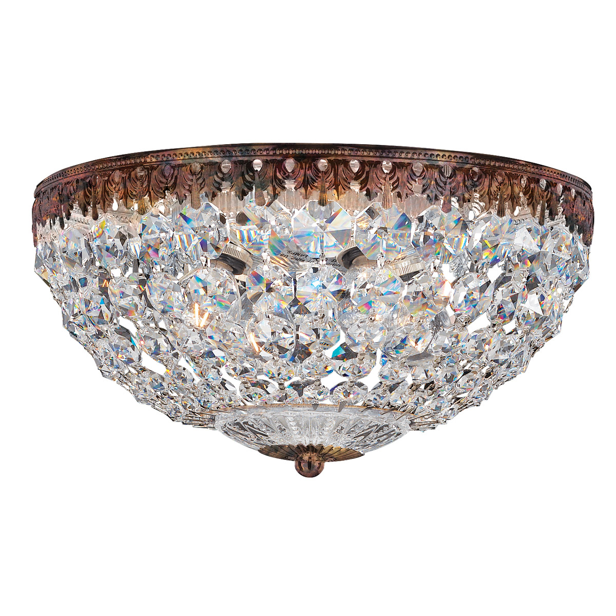 Petit Crystal 5 Light Heirloom Bronze Flush Mount Ceiling Light in Optic